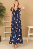 FLOWERS WRAP NECK WAIST TIE DETAIL MAXI DRESS