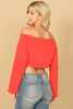 OFF SHOULDER LONG SLEEVE SOLID CROP TOP