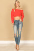 OFF SHOULDER LONG SLEEVE SOLID CROP TOP