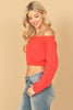 OFF SHOULDER LONG SLEEVE SOLID CROP TOP