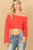 OFF SHOULDER LONG SLEEVE SOLID CROP TOP