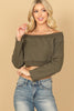 OFF SHOULDER LONG SLEEVE SOLID CROP TOP