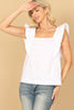 RUFFLE SLEEVELESS SQUARE NECK SOLID TOP