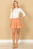 SHIRRED WAIST EYELET RUFFLE LAYERED HEM MINI SKIRT