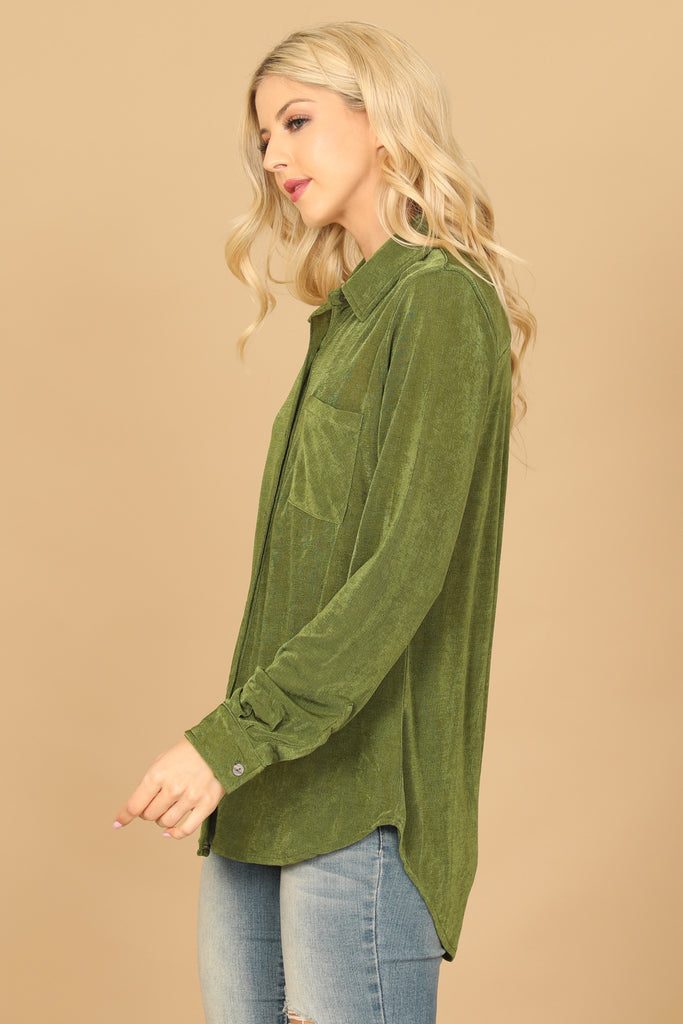 LONG SLEEVE BUTON DOWN VELVET TOP