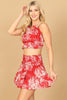 TWIST STRAP RUFFLE PRINTED CROP TOP & SKIRT SET