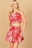 TWIST STRAP RUFFLE PRINTED CROP TOP & SKIRT SET