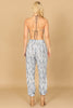 COWL NECK HALTER SNAKE PRINT TOP & PANTS SET