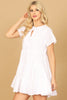 KEYHOLE TIE EYELET TIERED MINI DRESS