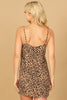 COWL NECK SPAGHETTI STRAP SATINY LEOPARD MINI DRESS