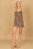 COWL NECK SPAGHETTI STRAP SATINY LEOPARD MINI DRESS