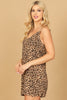 COWL NECK SPAGHETTI STRAP SATINY LEOPARD MINI DRESS