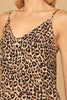 COWL NECK SPAGHETTI STRAP SATINY LEOPARD MINI DRESS