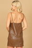 LEATHER V-NECK SPAGHETTI STRAP MINI DRESS