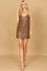 LEATHER V-NECK SPAGHETTI STRAP MINI DRESS