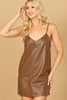 LEATHER V-NECK SPAGHETTI STRAP MINI DRESS