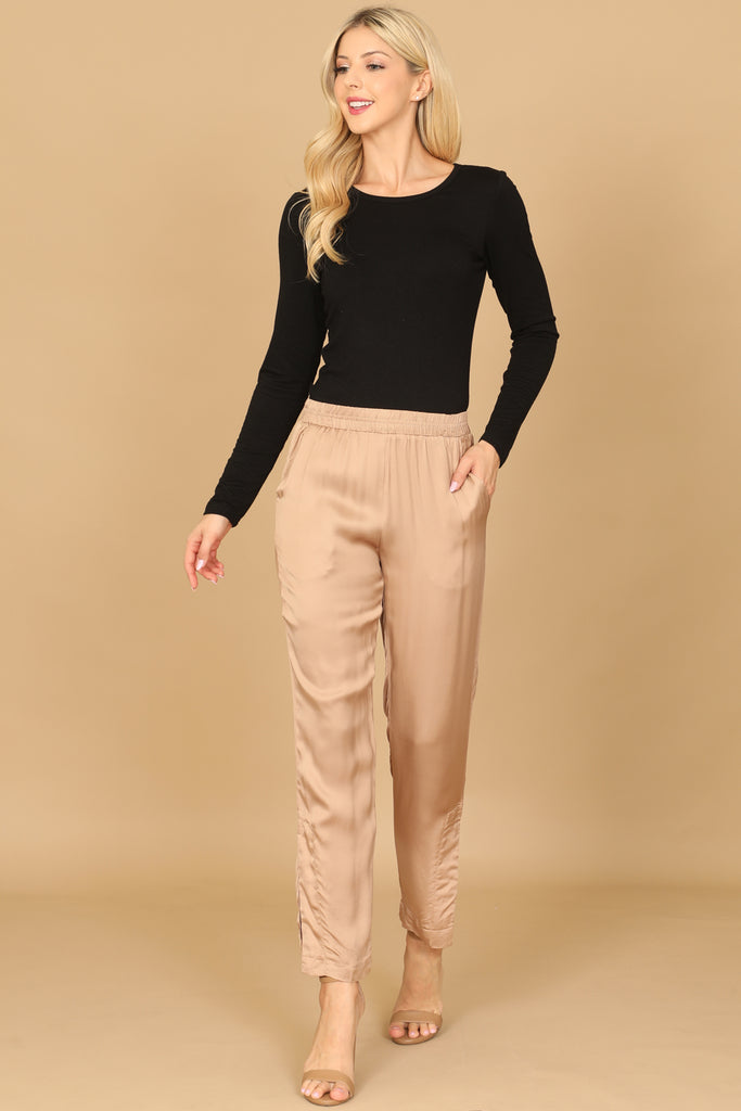 SKINNY SIDE SLIT SOLID PANTS