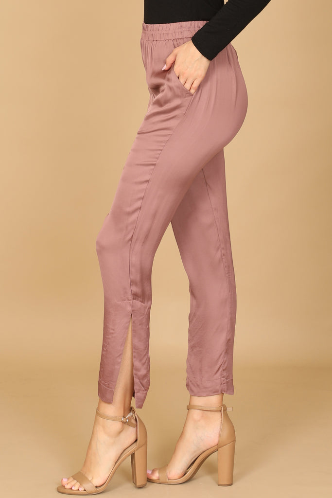 SKINNY SIDE SLIT SOLID PANTS