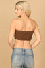 FAUX LEATHER RUCHED STRAPLESS CROP TOP