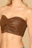 FAUX LEATHER RUCHED STRAPLESS CROP TOP