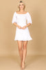 PUFF SLEEVE SMOCKED RUFFLE HEM SOLID DRESS