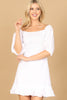 PUFF SLEEVE SMOCKED RUFFLE HEM SOLID DRESS