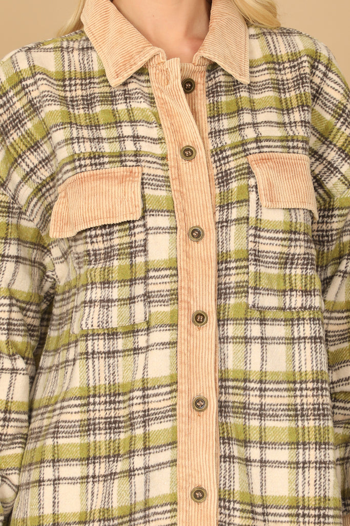 CORDUROY DETAIL PLAID JACKET