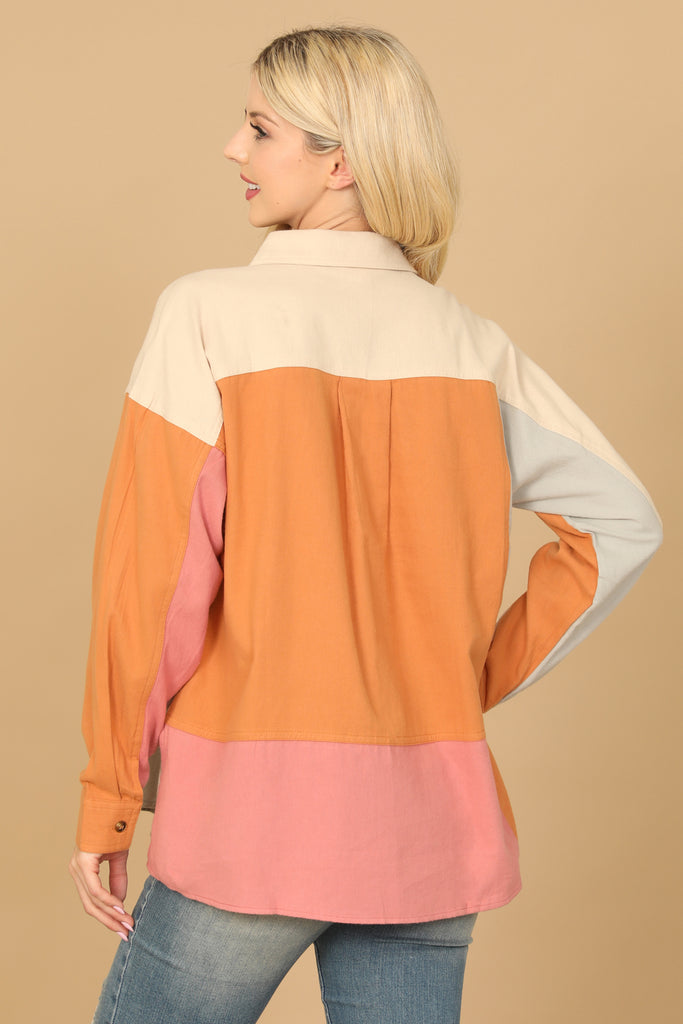 COLOR BLOCK LONG SLEEVE TOP