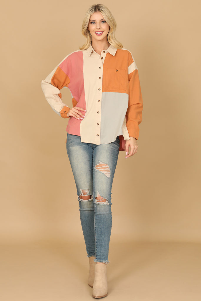 COLOR BLOCK LONG SLEEVE TOP