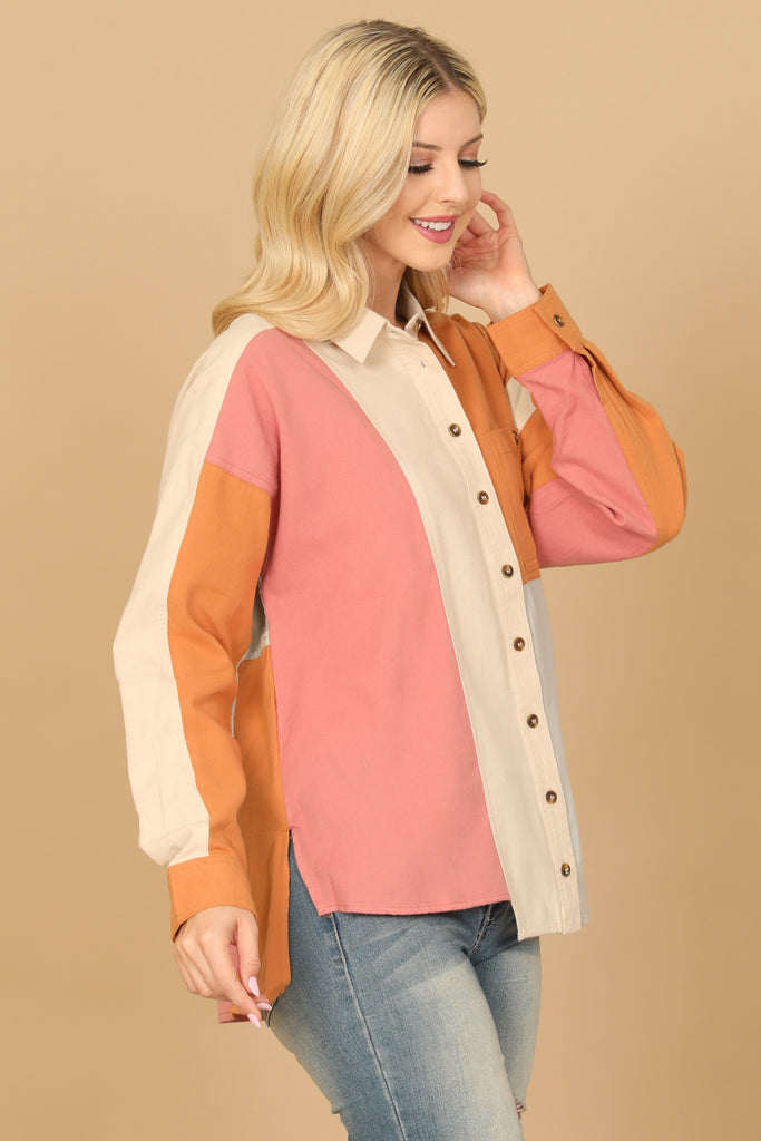 COLOR BLOCK LONG SLEEVE TOP