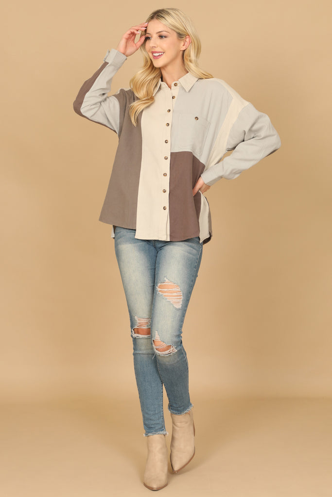 COLOR BLOCK LONG SLEEVE TOP