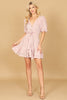 PUFF SLEEVE V-NECK FRONT KNOT RUFFLE HEM DRESS