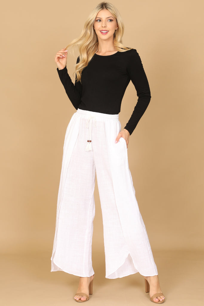 LINEN TASSEL TIE TULIP PANTS