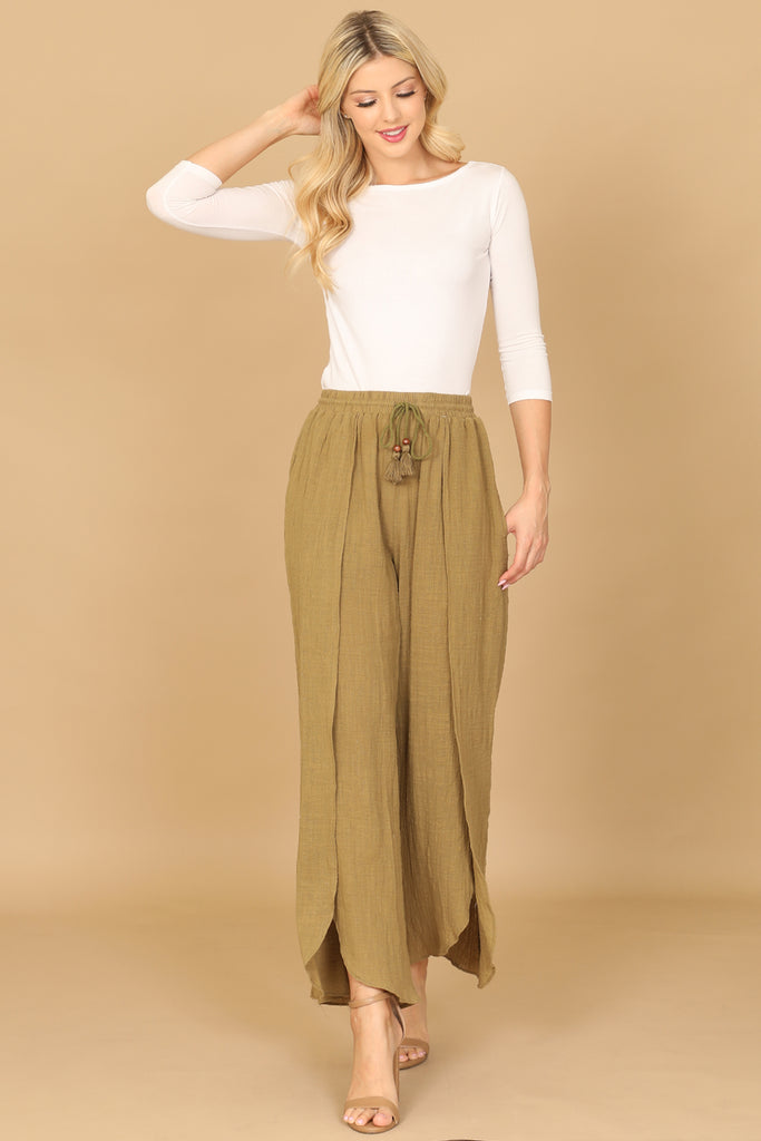 LINEN TASSEL TIE TULIP PANTS