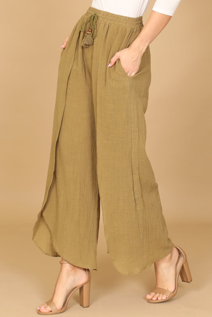 LINEN TASSEL TIE TULIP PANTS