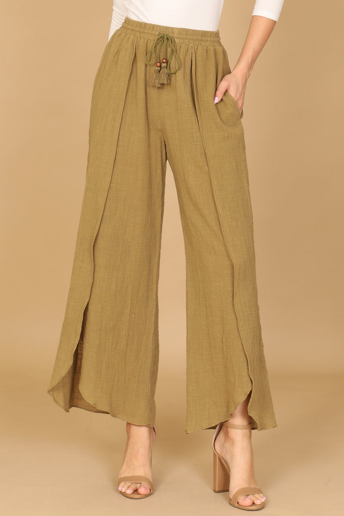 LINEN TASSEL TIE TULIP PANTS