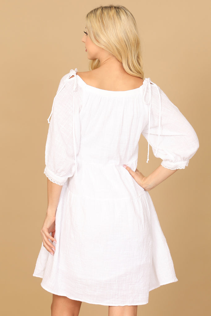 SQUARE NECK PUFF SLEEVE SOLID BABYDOLL DRESS