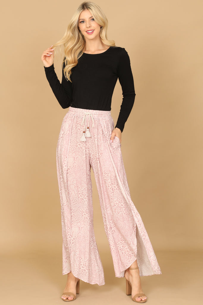 SNAKE LEOPARD TASSEL TIE TULIP PANTS