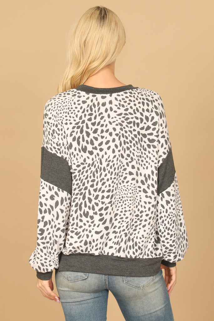 LONG PUFF SLEEVE PRINTED TOP