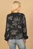 V-NECK FLORAL LONG PUFF SLEEVE TOP