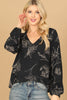 V-NECK FLORAL LONG PUFF SLEEVE TOP