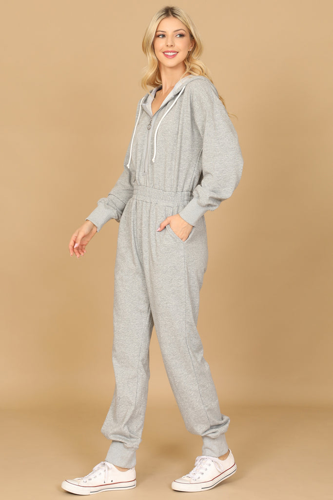 LONG SLEEVE HOODIE ZIP-UP ELASTIC WAIST JUMPSUIT