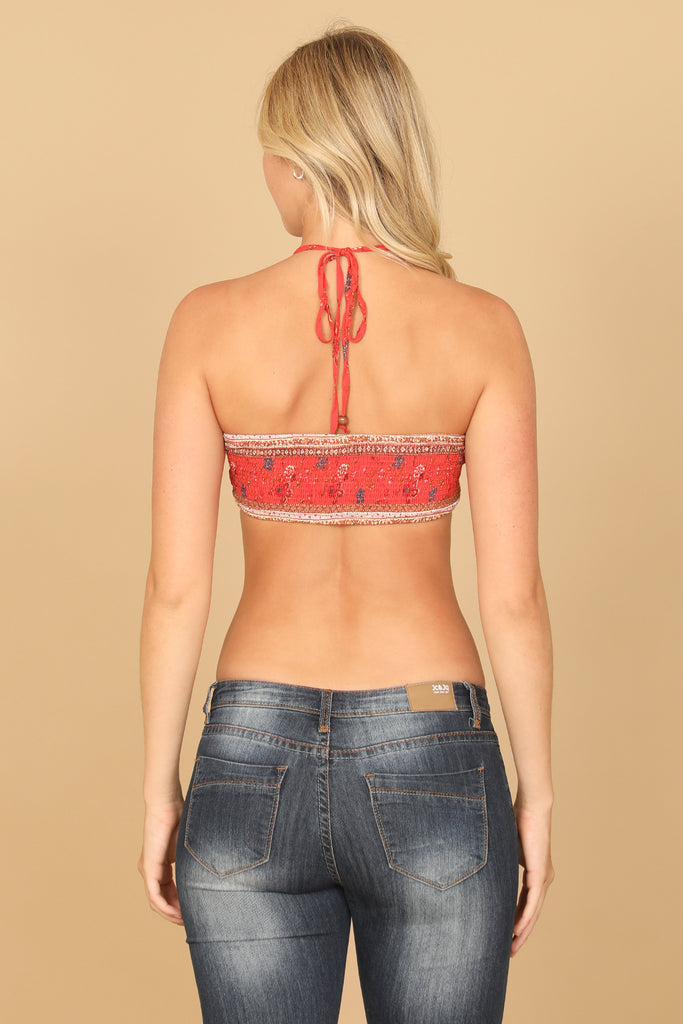 HALTER TIE BACK RUCHED BRALETTE TOP