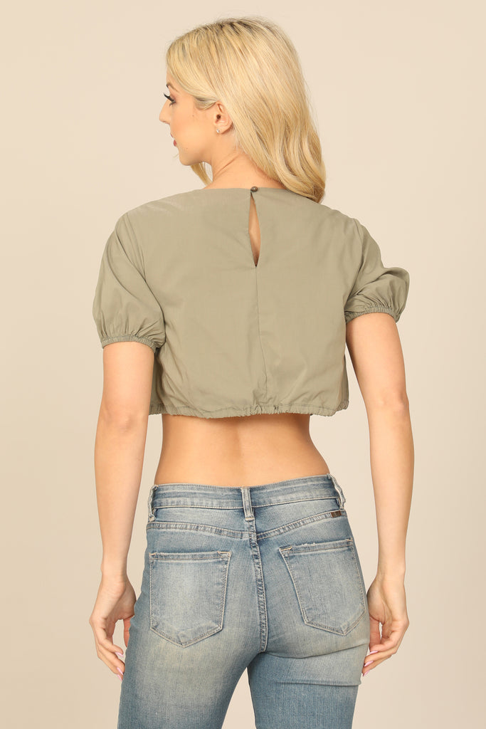 PUFF SLEEVE TIE CROP TOP