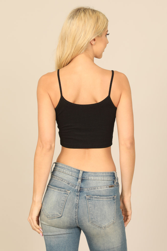 SPAGHETTI STRAP RIB SOLID CROP TOP