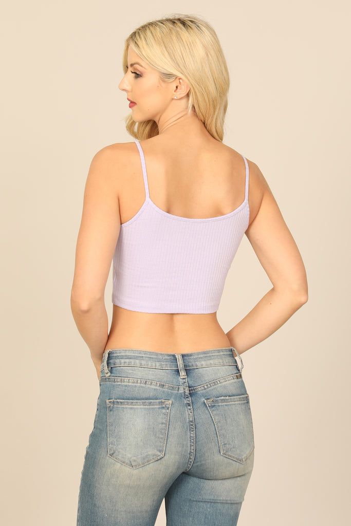 SPAGHETTI STRAP RIB SOLID CROP TOP