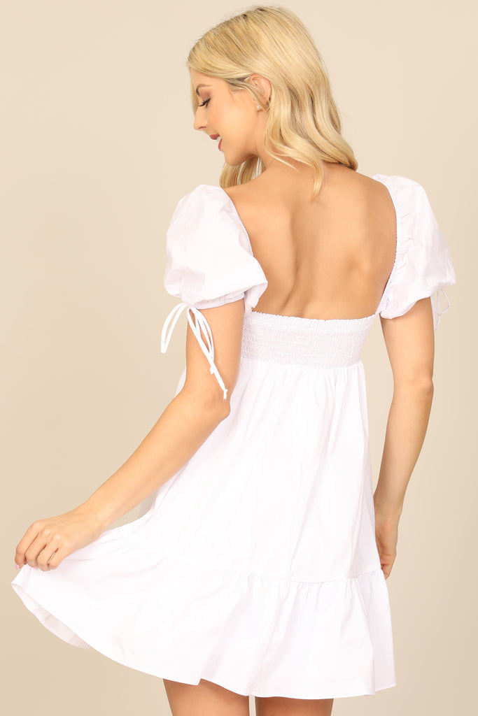 PUFF SLEEVE BABYDOLL SOLID MINI DRESS