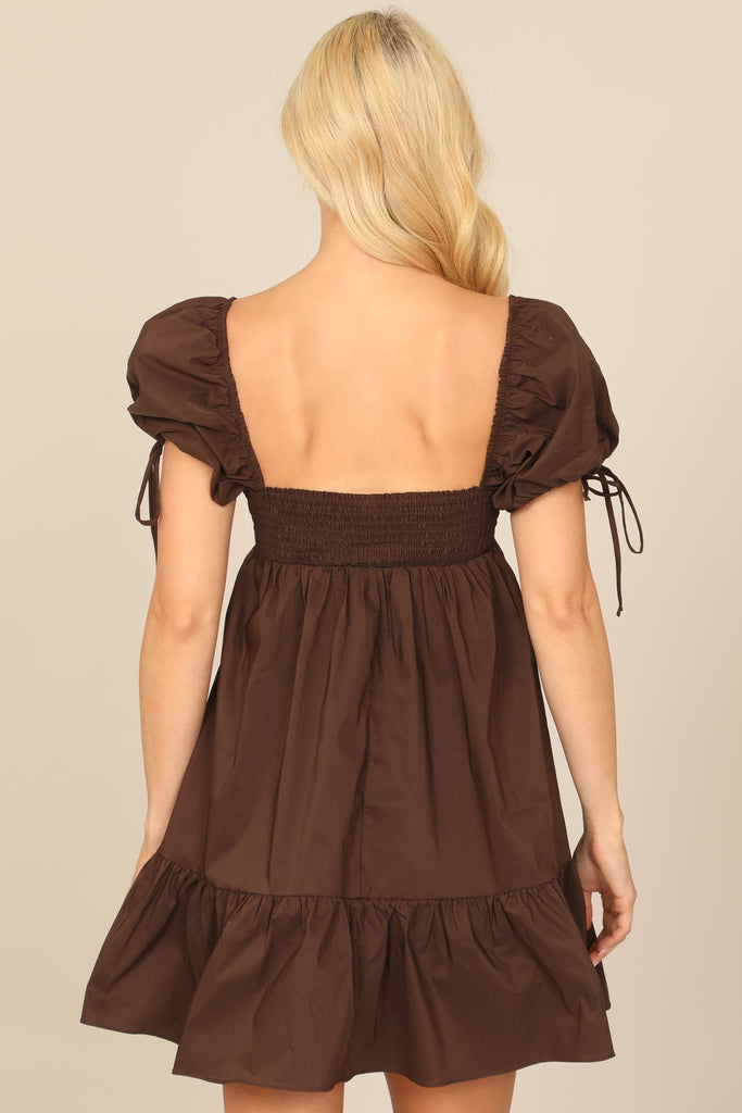 PUFF SLEEVE BABYDOLL SOLID MINI DRESS