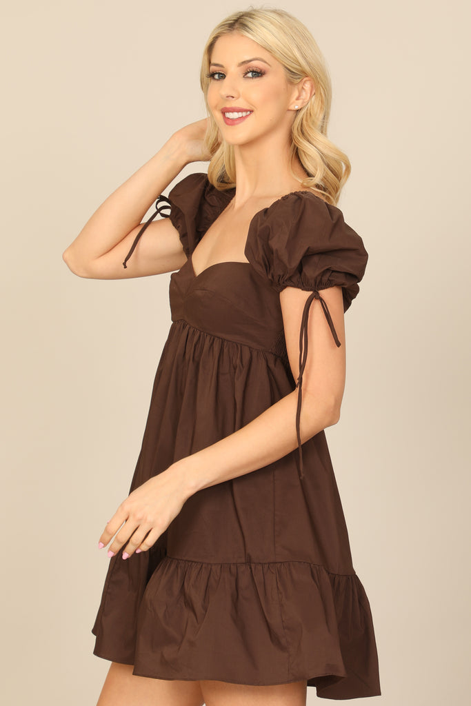 PUFF SLEEVE BABYDOLL SOLID MINI DRESS