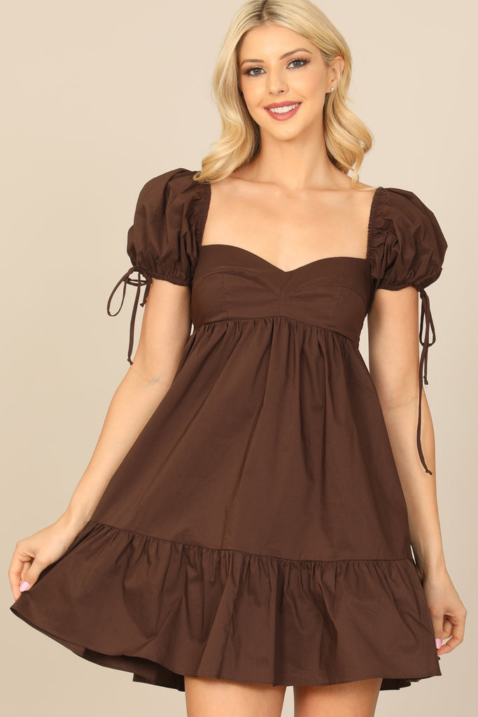 PUFF SLEEVE BABYDOLL SOLID MINI DRESS